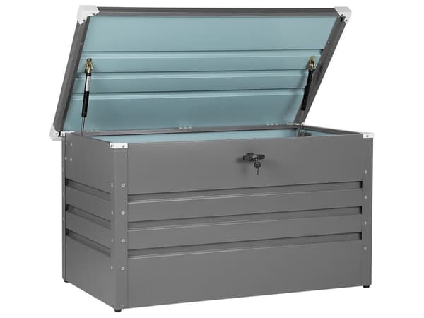 Ulkosäilytyslaatikko harmaa teräs 100 x 62 x 64 cm lukittava 300 L vedenpitävä moderni tyyli