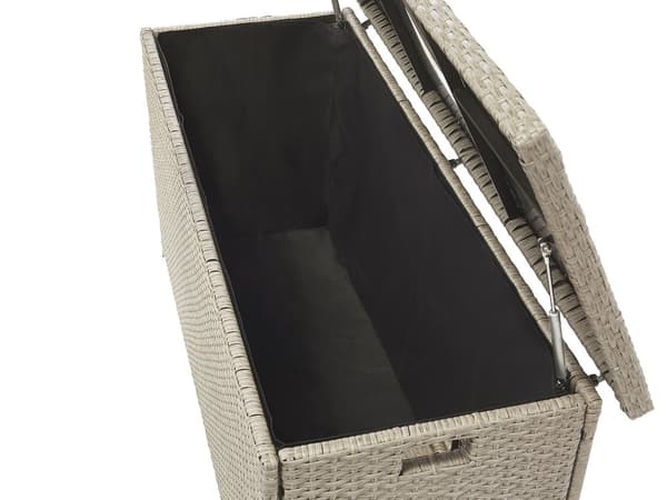 Hyndeboks Beige Grå Polyrattan 126 x 46 cm Dekorativ Kæmpe Opbevaringsboks til Hynder og Havepuder Udendørs Terrasse Have Tilbehør