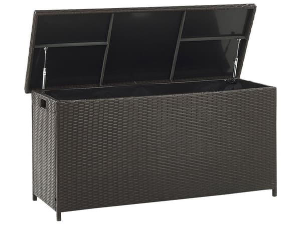 Hyndeboks Brun Polyrattan 126 x 46 cm Dekorativ Kæmpe Opbevaringsboks til Hynder og Havepuder Udendørs Terrasse Have Tilbehør