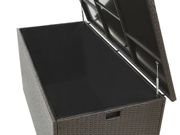 Hyndeboks Brun Polyrattan 155 x 75 cm Dekorativ Kæmpe Opbevaringsboks til Hynder og Havepuder Udendørs Terrasse Have Tilbehør