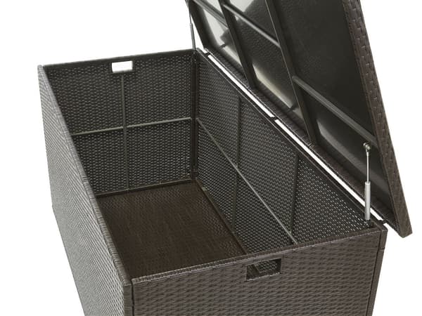 Hyndeboks Brun Polyrattan 155 x 75 cm Dekorativ Kæmpe Opbevaringsboks til Hynder og Havepuder Udendørs Terrasse Have Tilbehør