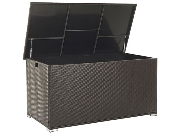 Hyndeboks Brun Polyrattan 155 x 75 cm Dekorativ Kæmpe Opbevaringsboks til Hynder og Havepuder Udendørs Terrasse Have Tilbehør
