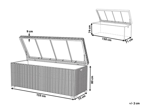 Säilytyslaatikko ruskea 155 x 80 x 75 cm PE-rottinki 770L kahvat muovi teräs kangas
