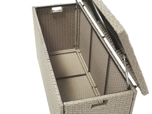 Säilytyslaatikko ruskeanharmaa 126 x 63 x 46 cm PE-rottinki 290L kahvat muovi alumiini kangas