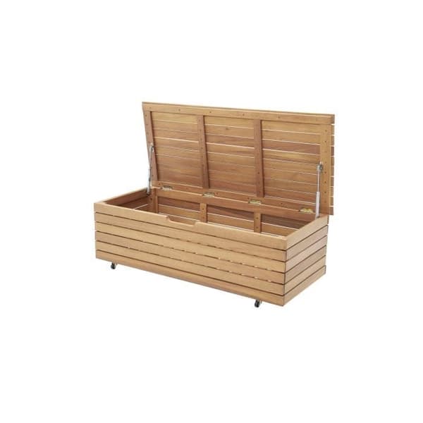 Trädgårdslåda 190L i exotiskt FSC-eukalyptusträ - 190 L - 48,5 x 109,5 x 37 cm - Med hjul - Teakeffekt