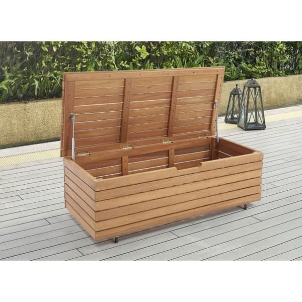 Trädgårdslåda 190L i exotiskt FSC-eukalyptusträ - 190 L - 48,5 x 109,5 x 37 cm - Med hjul - Teakeffekt