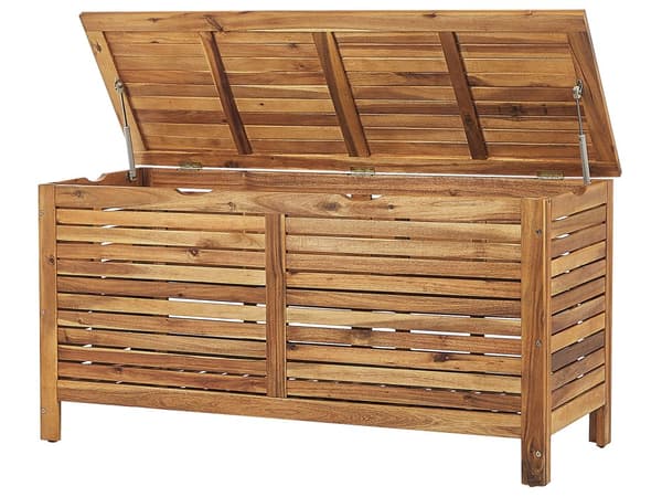 Trädgård Förvaringslåda Ljust Akaciaträ 130 x 64 cm Lock Utomhus Möbler