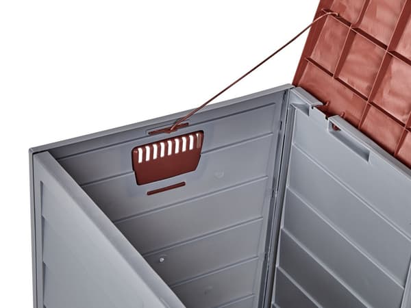 Hageoppbevaringsboks Grå med brun plast 112 x 50 cm med håndtak og hjul Utendørs verktøykasse