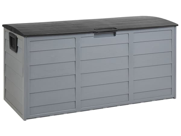 Hageoppbevaringskasse Grå Svart Plast 112 x 50 cm med Håndtak Hjul Verktøykasse Utendørs Bruk