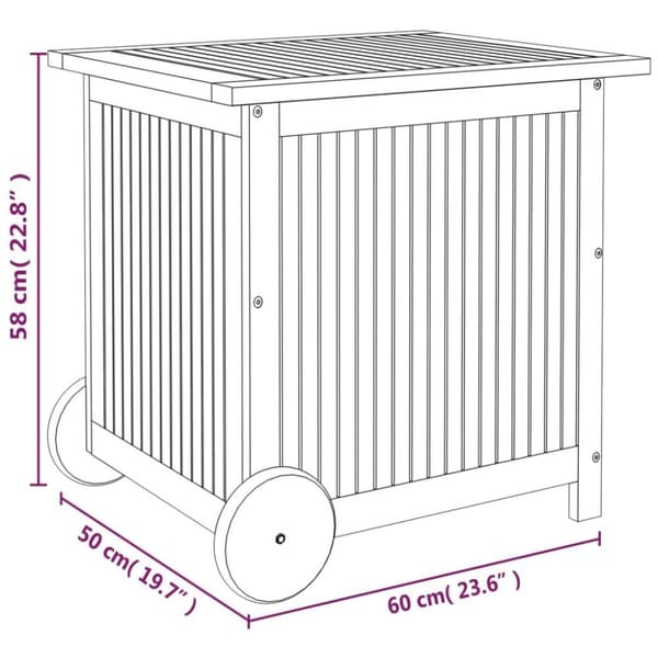 vidaXL Dynbox med hjul 60x50x58 cm massivt akaciaträ
