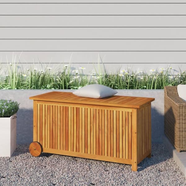 vidaXL opbevaringsboks til haven med hjul 113x50x58 cm massivt træ