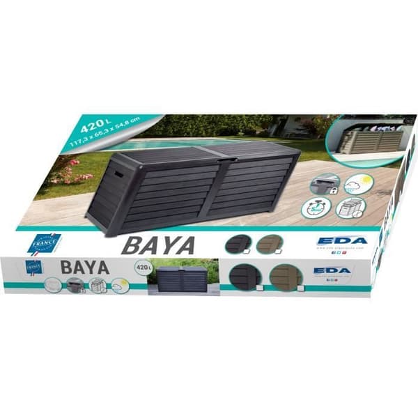 Eda Baya Garden Bay Plastic 420 Liters - Imitation Wood Decor - Anthracite Grey - Made in France
