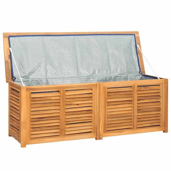 vidaXL Ulkosäilytyslaatikko pussilla 150x50x55 cm täysi tiikki