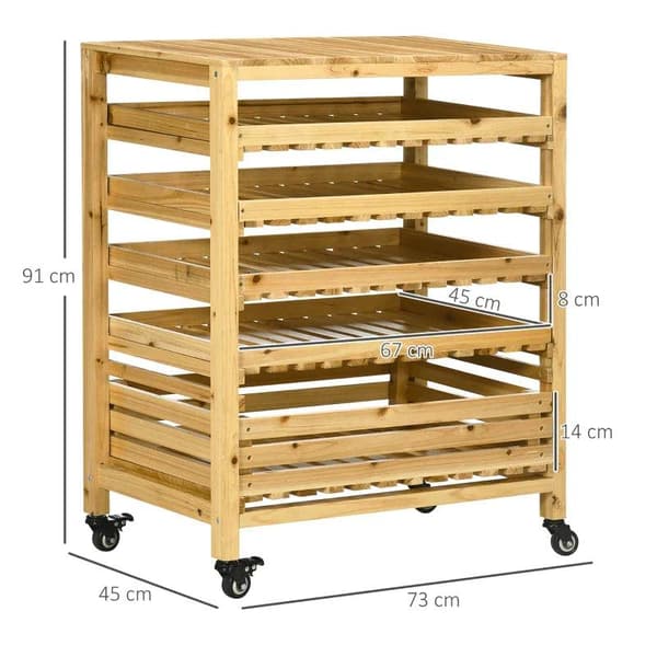 Rootz Grönsaksställ med 5 hyllor - Fruktlåda - Grönsakslåda - Väderbeständig - 4 hjul - Naturlig - 73 cm x 45 cm x 91 cm