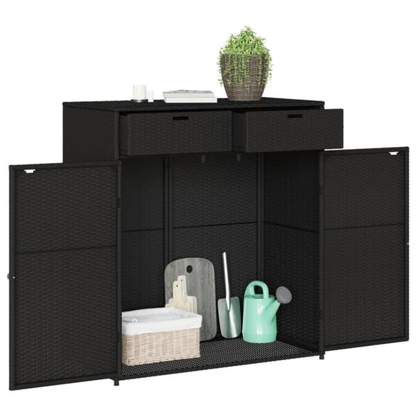 vidaXL Puutarhan säilytyskaappi musta 105x55x113 cm polyrottinki