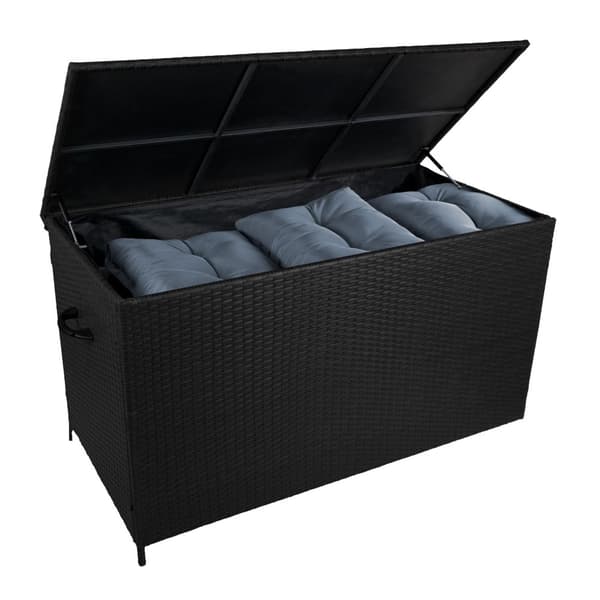 Storage Box for Rattan Furniture Cushions & Waterproof Carrying Bag Tools Toys Furniture Chest 582L Outdoor Patio Terrace Steel Frame Wheels Musta