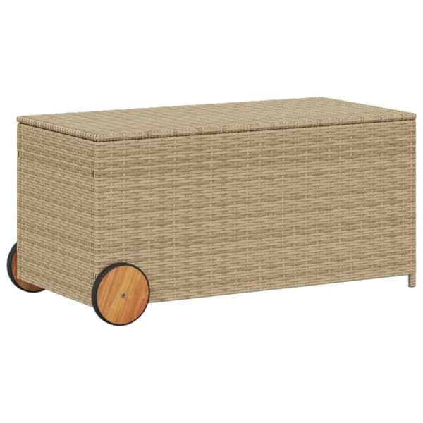 vidaXL Puutarhan säilytyslaatikko pyörillä beige 190 l polyrottinki