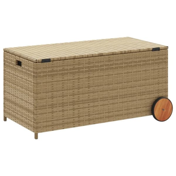 vidaXL Puutarhan säilytyslaatikko pyörillä beige 190 l polyrottinki