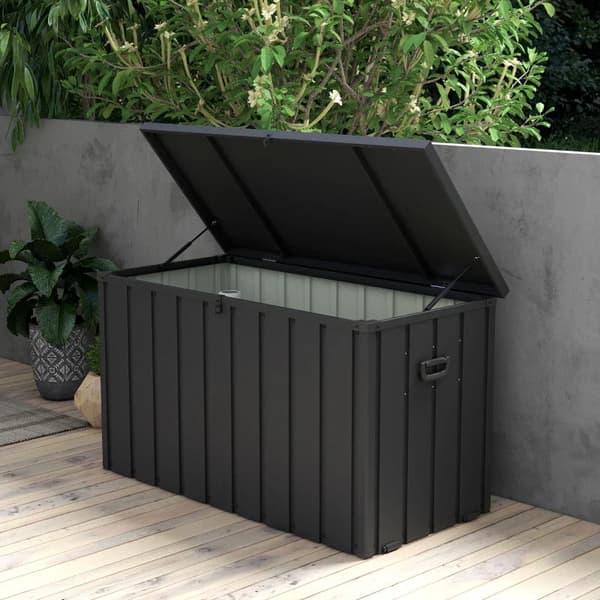 Rootz Förvaringslåda - Trädgårdslåda - Trädgårdslåda - 450l förvaringsutrymme - 2 hjul - Stålram - Mörkgrå - 125x61x70 cm