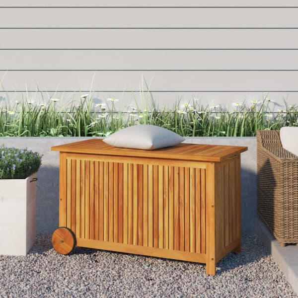 vidaXL opbevaringsboks til haven med hjul 90x50x58 cm massivt træ -  Udendørs opbevaringskasser