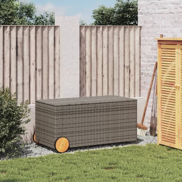vidaXL opbevaringsboks med hjul 190 l polyrattan grå -  Udendørs opbevaringskasser