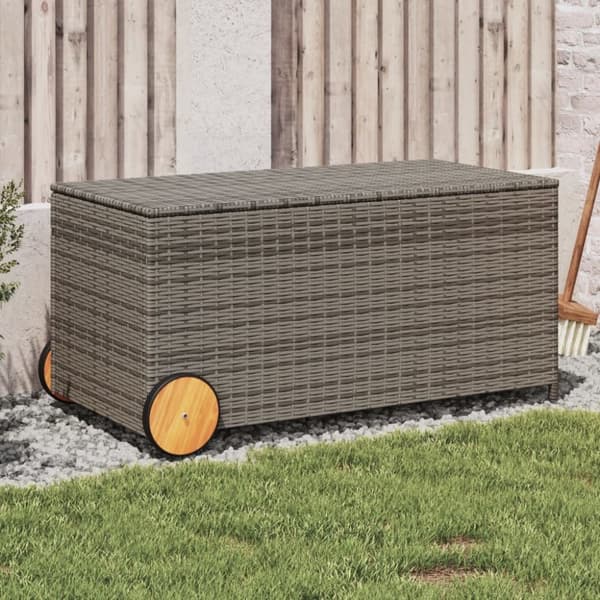 vidaXL opbevaringsboks med hjul 190 l polyrattan grå -  Udendørs opbevaringskasser