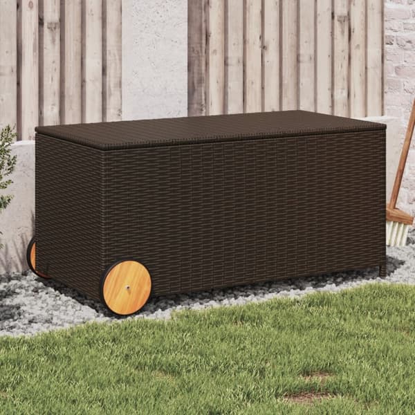 vidaXL opbevaringsboks med hjul 190 l polyrattan brun -  Udendørs opbevaringskasser