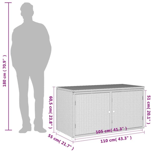 vidaXL Puutarhan säilytyskaappi harmaa 110x55x60,5 cm polyrottinki -  Ulkotilan säilytyslaatikot