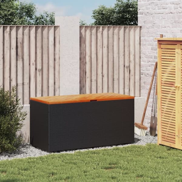 vidaXL opbevaringsboks til haven 110x50x54 cm polyrattan akacie sort -  Udendørs opbevaringskasser