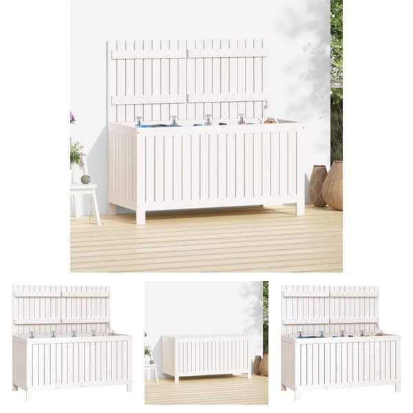 The Living Store opbevaringskasse til haven 121x55x64 cm massivt fyrretræ hvid -  Udendørs opbevaringskasser
