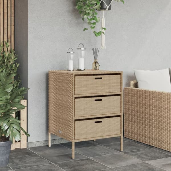 The Living Store Puutarhan säilytyskaappi beige 55x59x80 cm polyrottinki - Ulkotilan säilytyslaatikot
