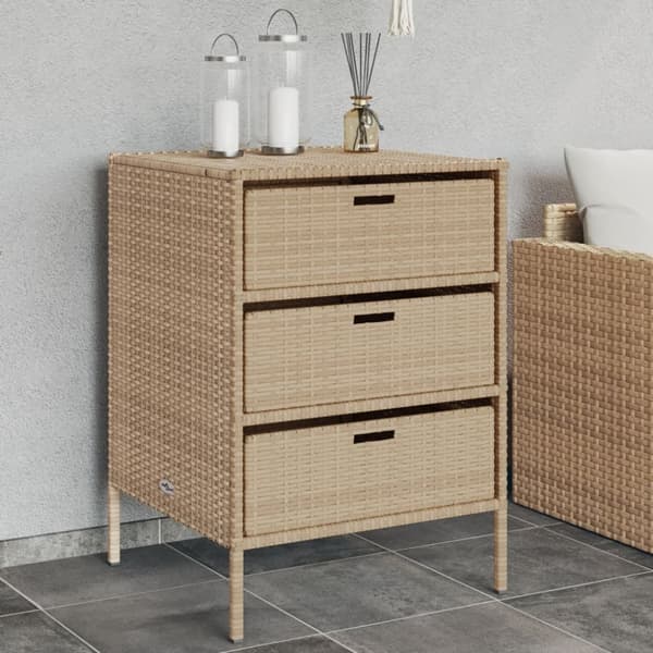 The Living Store Puutarhan säilytyskaappi beige 55x59x80 cm polyrottinki - Ulkotilan säilytyslaatikot