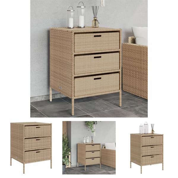 The Living Store Puutarhan säilytyskaappi beige 55x59x80 cm polyrottinki - Ulkotilan säilytyslaatikot