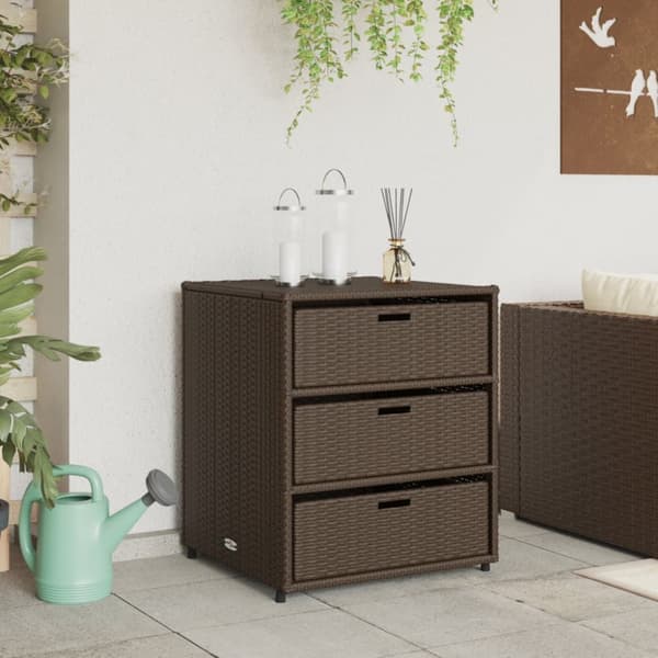 The Living Store opbevaringsskab til haven 55x59x69 cm polyrattan brun -  Udendørs opbevaringskasser