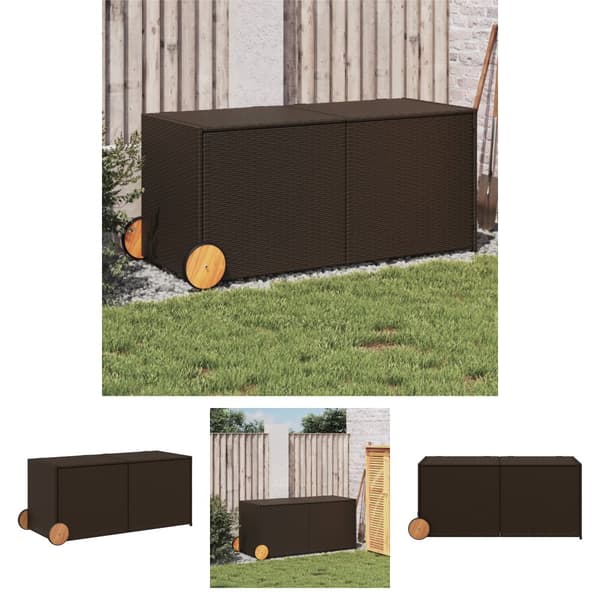 The Living Store opbevaringsboks med hjul 283 l polyrattan brun -  Udendørs opbevaringskasser