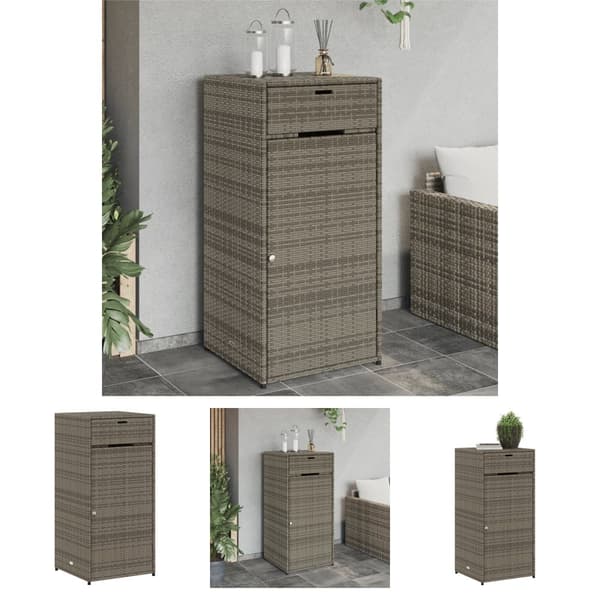The Living Store opbevaringsskab til haven 55x55x111 cm polyrattan grå -  Udendørs opbevaringskasser