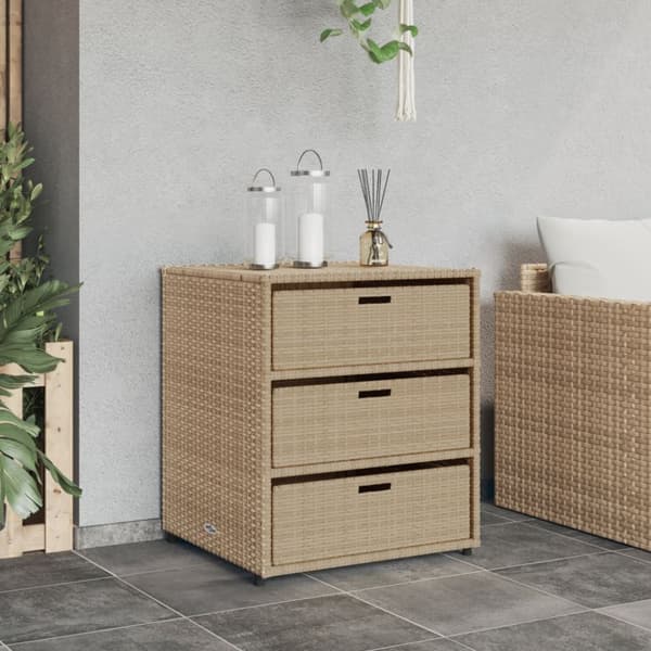 The Living Store opbevaringsskab til haven 55x59x69 cm polyrattan beige -  Udendørs opbevaringskasser