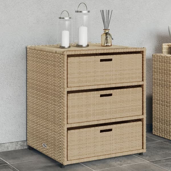 The Living Store opbevaringsskab til haven 55x59x69 cm polyrattan beige -  Udendørs opbevaringskasser