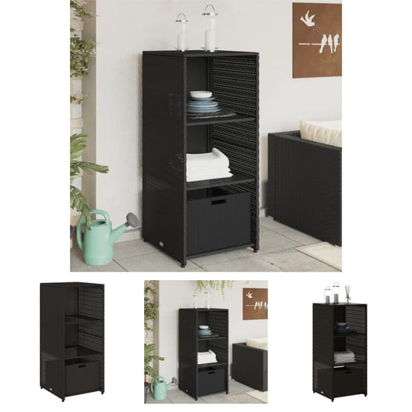 The Living Store Puutarhan säilytyskaappi musta 50x55x115 cm polyrottinki -  Ulkotilan säilytyslaatikot