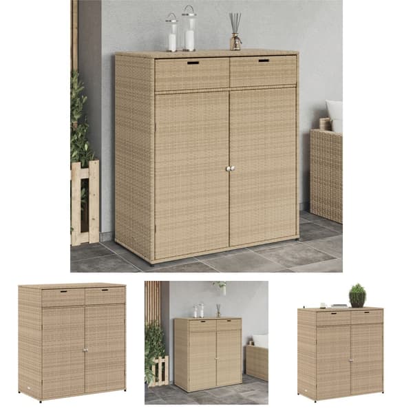The Living Store Puutarhan säilytyskaappi beige 105x55x113 cm polyrottinki -  Ulkotilan säilytyslaatikot