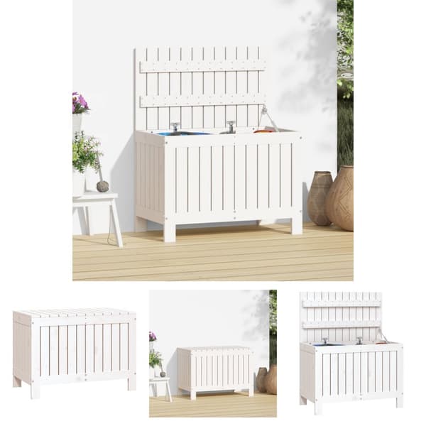 The Living Store opbevaringskasse til haven 76x42,5x54 cm massivt fyrretræ hvid -  Udendørs opbevaringskasser