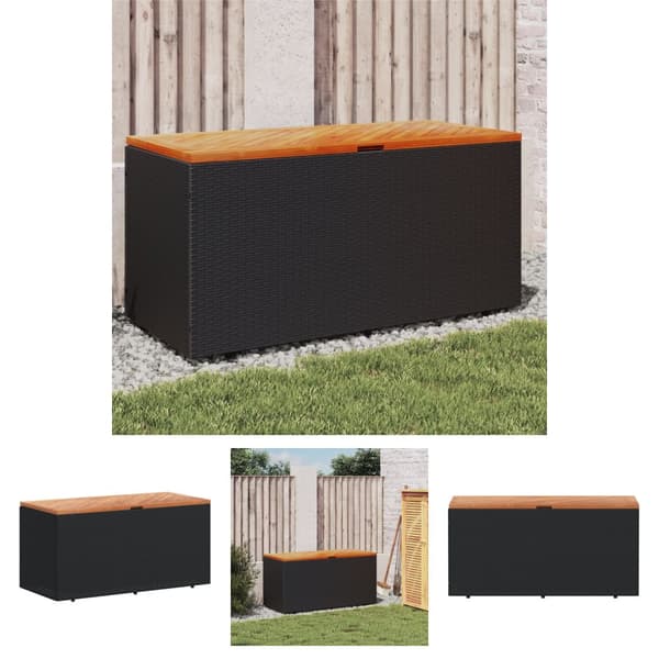 The Living Store opbevaringsboks til haven 110x50x54 cm polyrattan akacie sort -  Udendørs opbevaringskasser