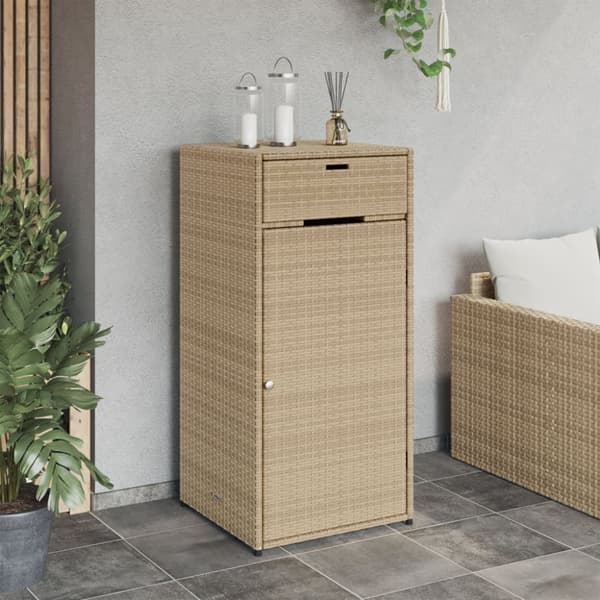 The Living Store opbevaringsskab til haven 55x55x111 cm polyrattan beige -  Udendørs opbevaringskasser