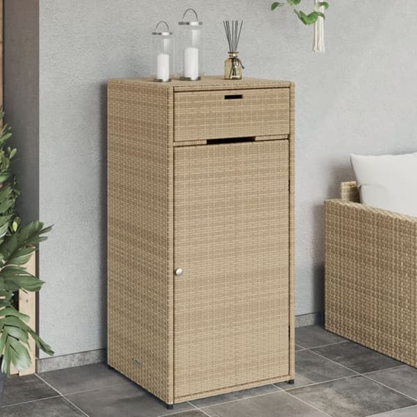 The Living Store opbevaringsskab til haven 55x55x111 cm polyrattan beige -  Udendørs opbevaringskasser