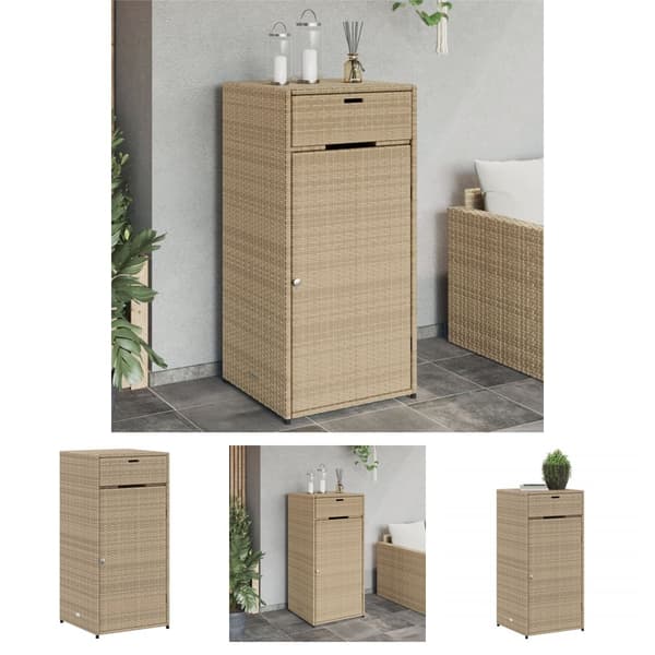 The Living Store opbevaringsskab til haven 55x55x111 cm polyrattan beige -  Udendørs opbevaringskasser