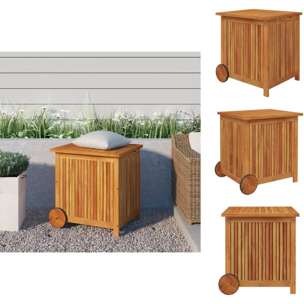 Ulkotilan säilytyslaatikot - Living Ulkosäilytyslaatikko pyörillä 60x50x58 cm täysi akasiapuu