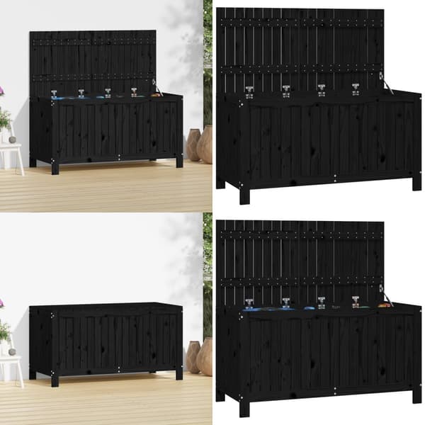 Säilytyslaatikko musta 121x55x64 cm täysi mänty - Säilytyslaatikko Ulos - Puiset Säilytyslaatikot - Home & Living