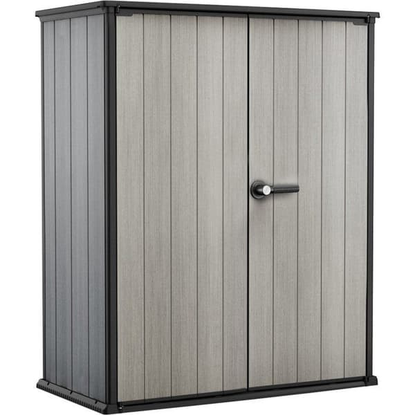 Keter Armoire de jardin High Store+, Mångsidig och Hållbar, i träinspirerad plast, slitstark, Grå - 1400L - 140x73.6x170.4 cm