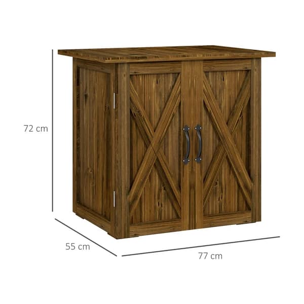 Rootz Haveskur - Dobbeltdør - Magnetiske lukninger - Haveskabe - Vejrbestandig - Naturligt træ - Brun - 77W x 55D x 72H cm