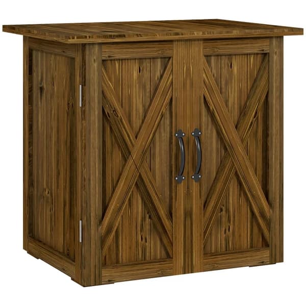 Rootz Haveskur - Dobbeltdør - Magnetiske lukninger - Haveskabe - Vejrbestandig - Naturligt træ - Brun - 77W x 55D x 72H cm